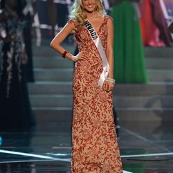 Miss Nevada Chelsea Caswell, from Las Vegas, Nev., walks the runway during the introductions of the Miss USA 2013 pageant, Sunday, June 16, 2013, in Las Vegas. (AP Photo/Jeff Bottari)