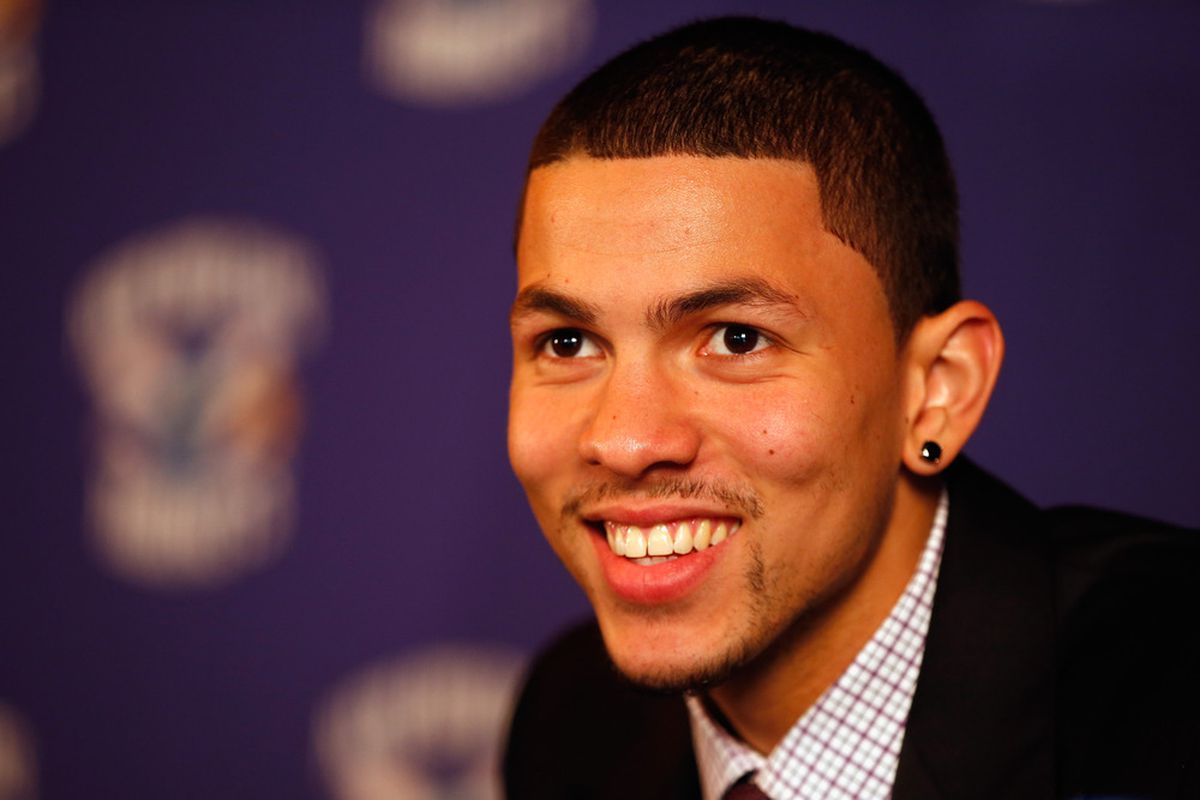 NEW ORLEANS, LA - JUNE 29:  Tenth pick overall in the 2012 NBA draft by the New Orleans Hornets, Austin Rivers talks to the media at the New Orleans Arena on June 29, 2012 in New Orleans, Louisiana.  (Photo by Chris Graythen/Getty Images)