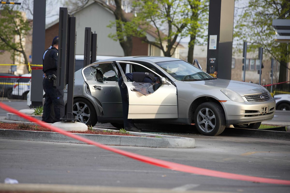 Chicago police investigate Sunday afternoon after two people, including a 7-year-old girl, were shot at a McDonald’s drive-thru in Homan Square. At least 27 people were shot, five fatally, since 5 p.m. April 16, 2021 in Chicago.