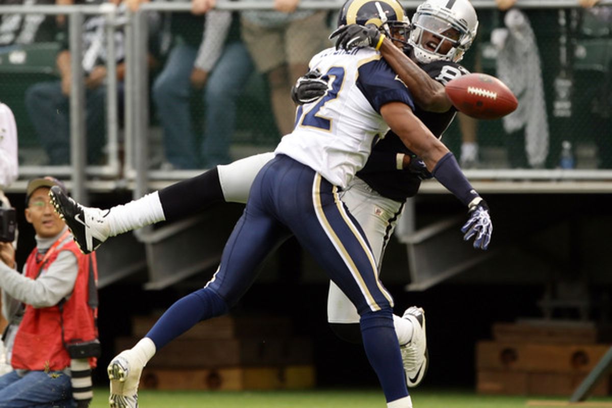Bradley Fletcher and the St. Louis Rams secondary loves to cover wide receivers, especially with hugs. 