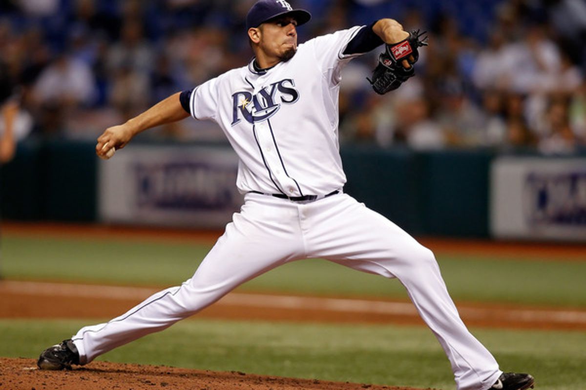 ST PETERSBURG, FL - APRIL 23:  Pitcher Matt Garza #22 of the Tampa Bay Rays pitches against the Toronto Blue Jays during the game at Tropicana Field on April 23, 2010 in St. Petersburg, Florida.  (Photo by J. Meric/Getty Images)