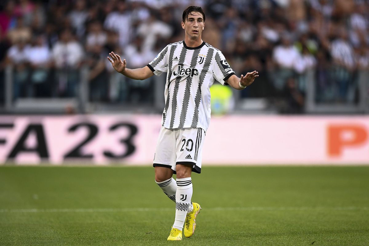 Fabio Miretti of Juventus FC gestures during the Serie A...