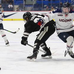 The Providence Friars take on the UConn Huskies in a men’s college hockey game at the XL Center in Hartford, CT on February 26, 2019.