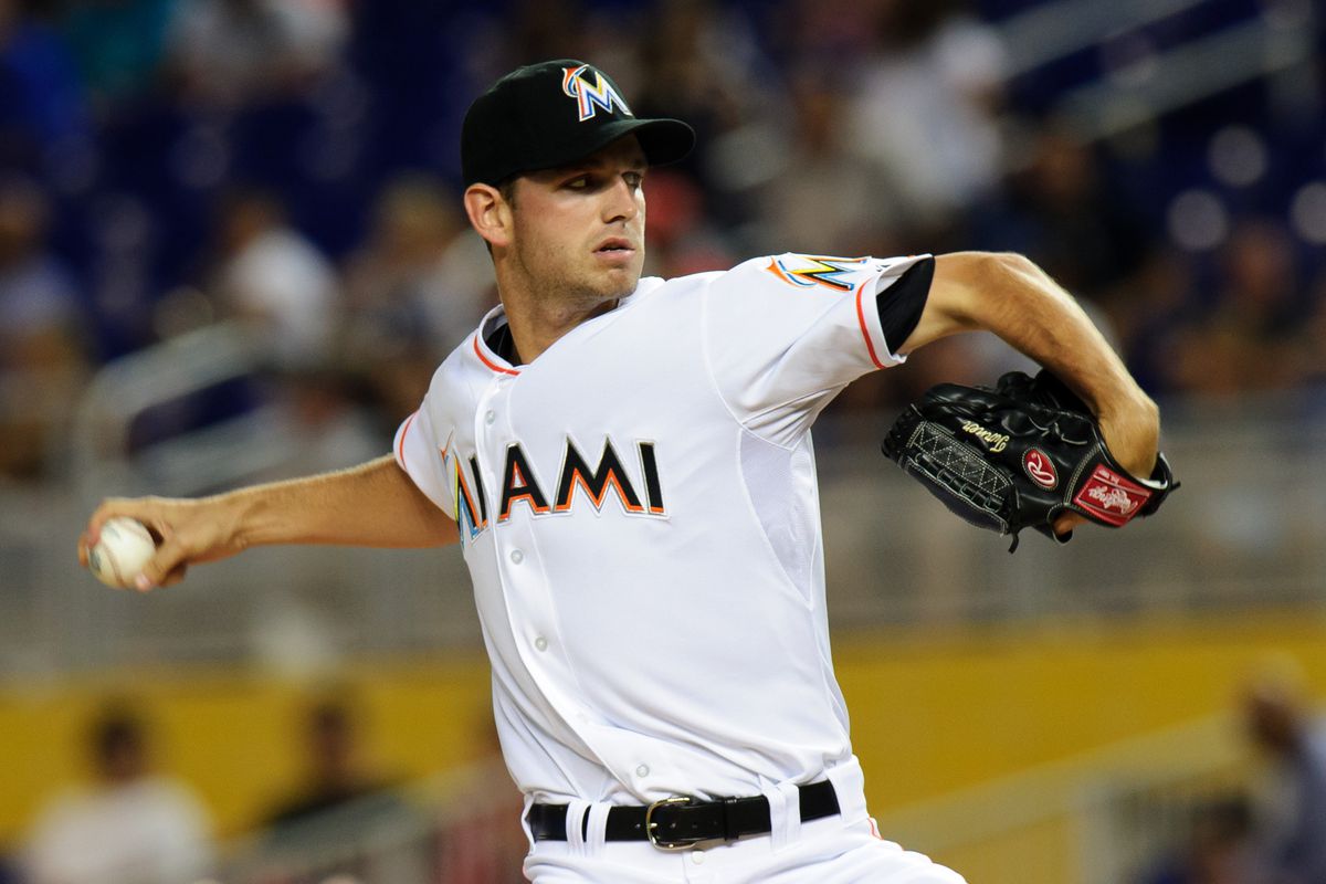Aug. 29, 2012; Miami, FL, USA; Miami Marlins starting pitcher Jacob Turner (33) throws against the Washington Nationals at Marlins Park. Mandatory Credit: Steve Mitchell-US PRESSWIRE