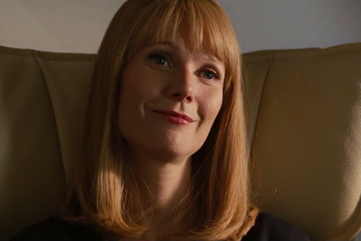 Gwyneth Paltrow as Pepper Potts, in one of the Iron Man movies. 