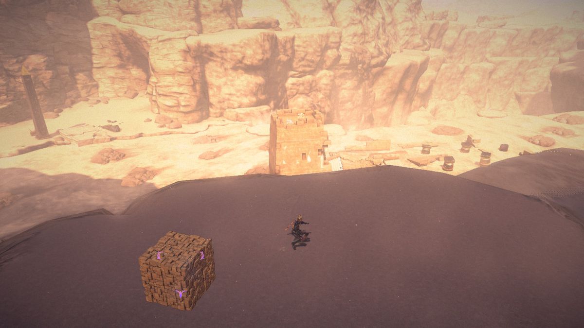 Viola runs onto a sand dune in Bayonetta 3.