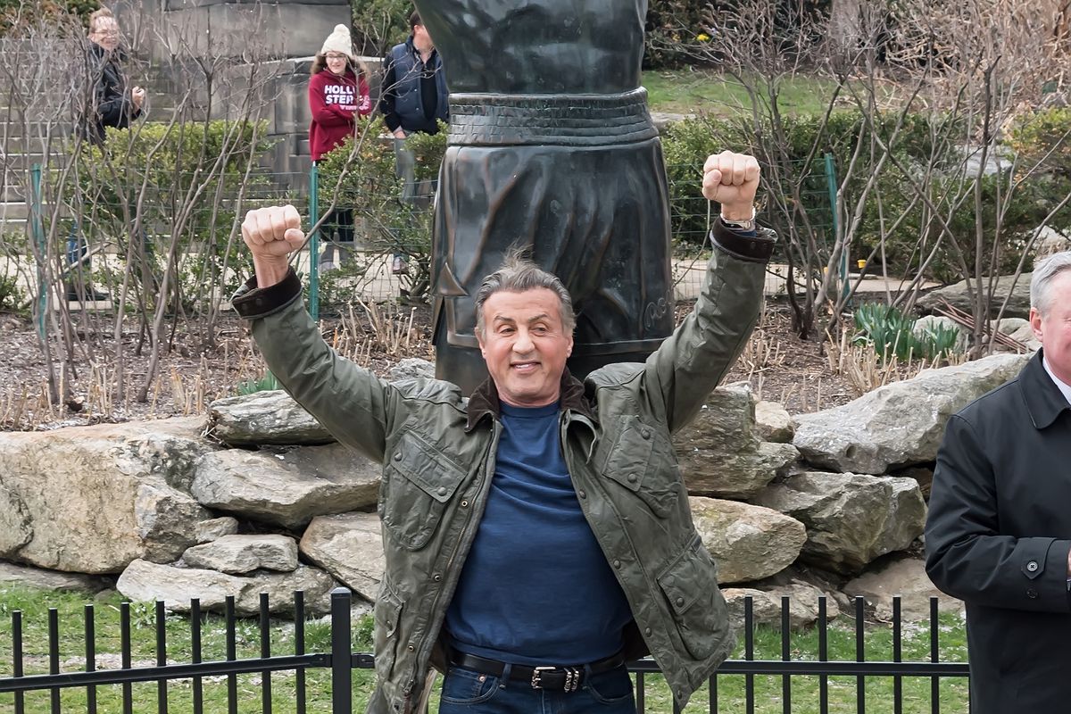 Sylvester Stallone Visits Rocky Statue in Philadelphia
