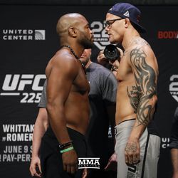 Rashad Evans and Anthony Smith square off at UFC 225 weigh-ins.