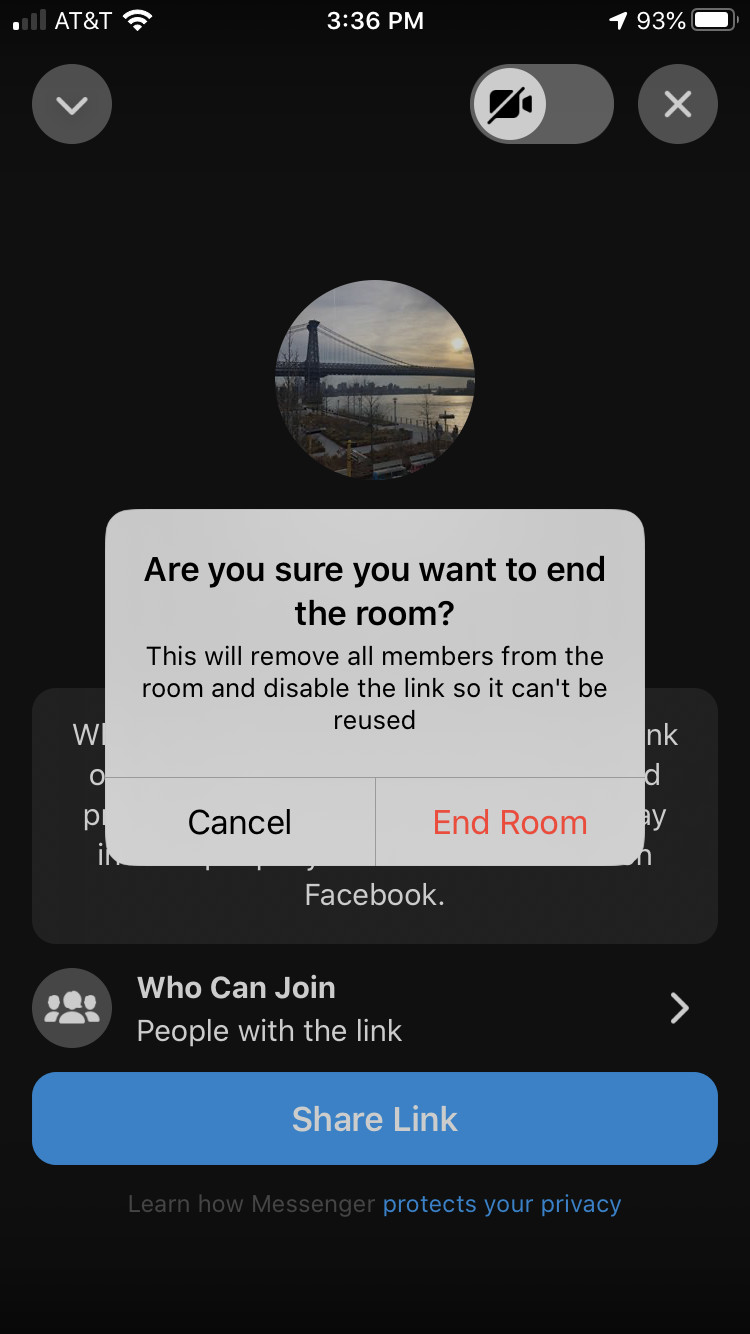 You’ll get a pop-up window asking if you’re sure you want to close the room. At the bottom of the window, you’ll get two options: “Cancel” and “End Room.”