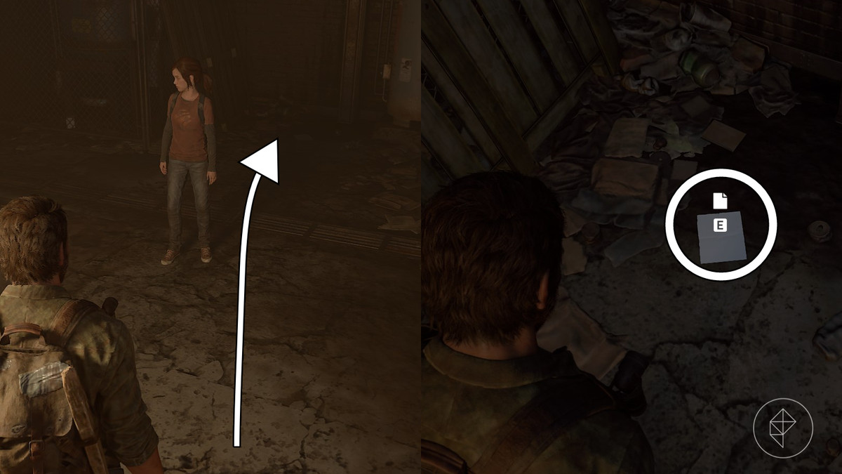 Patrol Routes Map artifact location at the bottom of the elevator shaft in the “Outside” section of “The Outskirts” chapter in The Last of Us Part 1