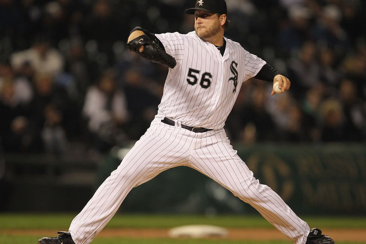 CHICAGO, IL - SEPTEMBER 27:  Starting pitcher Mark Buehrle #56 of the Chicago White Sox delivers the ball against the Toronto Blue Jays at U.S. Cellular Field on September 27, 2011 in Chicago, Illinois.  (Photo by Jonathan Daniel/Getty Images)