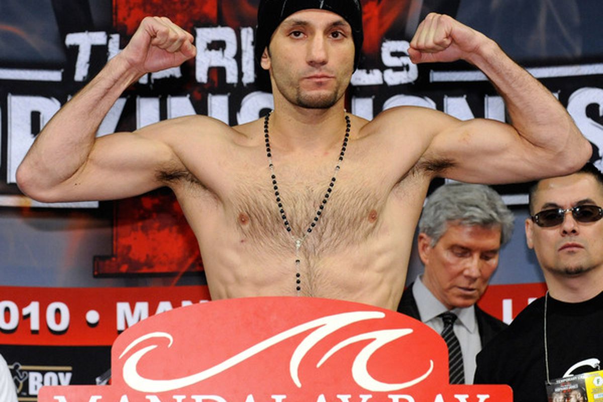 Sergio Mora (seen here in April) was three pounds over the junior middleweight limit on the scales today. (Photo by Ethan Miller/Getty Images)