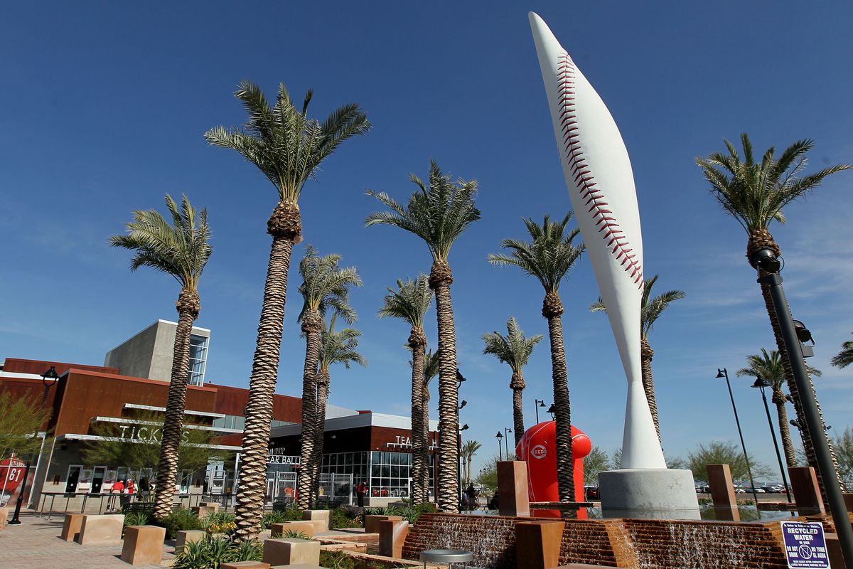 The exterior of Goodyear Ballpark, the spring home of the Reds in Goodyear, Arizona