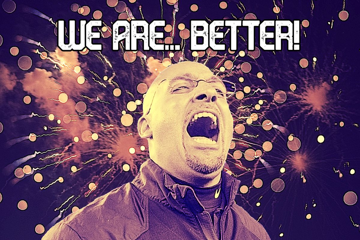 James Franklin screaming with text “we are better” across the top.