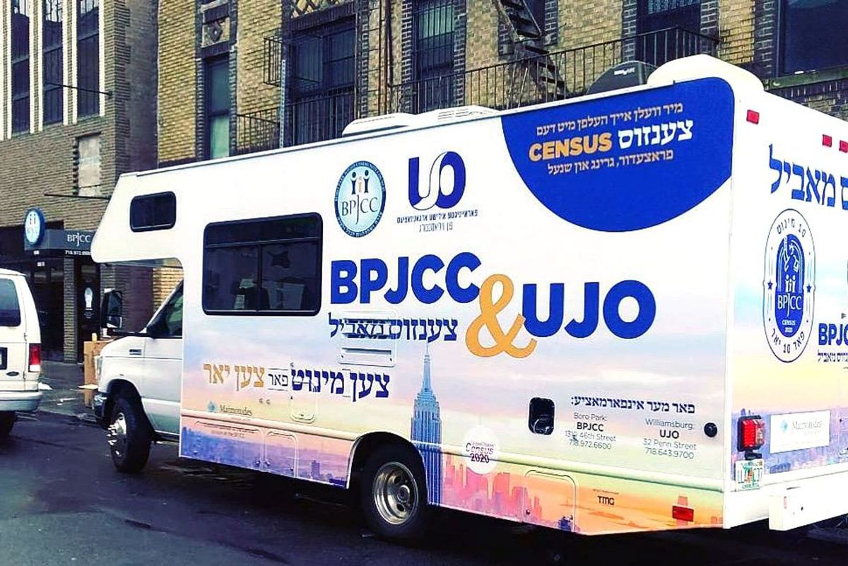 A Boro Park Jewish Community Council  truck plays a jingle in Yiddish about the importance of filling out the Census and staying home.