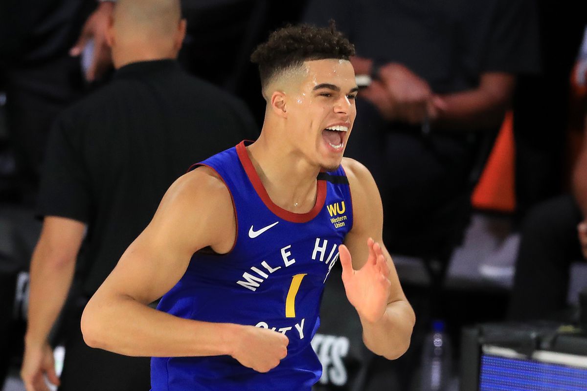 Michael Porter Jr. of the Denver Nuggets reacts during the fourth quarter against the LA Clippers in Game Five of the Western Conference Second Round during the 2020 NBA Playoffs at The Field House at the ESPN Wide World Of Sports Complex on September 11, 2020 in Lake Buena Vista, Florida.&nbsp;