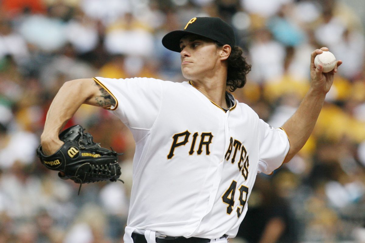 September 9, 2012; Pittsburgh, PA, USA; Pittsburgh Pirates starting pitcher Jeff Locke (49) pitches against the Chicago Cubs during the second inning at PNC Park. Mandatory Credit: Charles LeClaire-US PRESSWIRE
