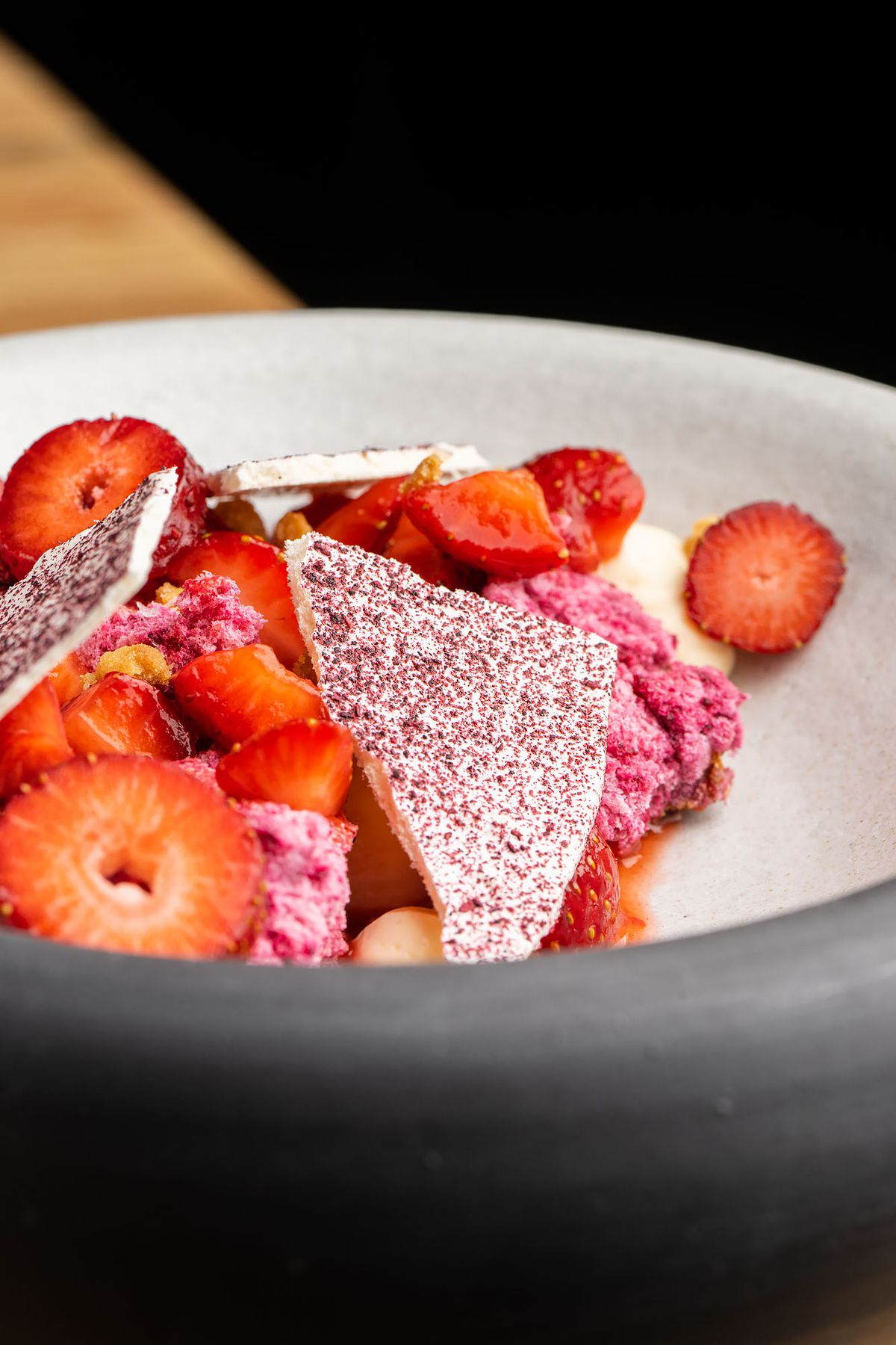 Shortcake with Harry’s berries, hibiscus angel food cake, and vanilla cream from Asterid restaurant.