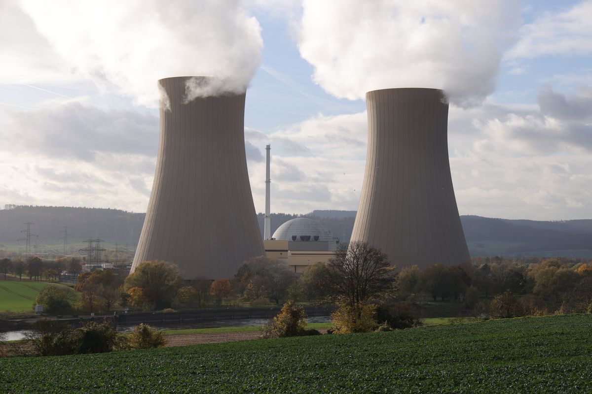 Cooling towers of the Grohnde Nuclear Power Plant on November 08, 2021 near Grohnde, Germany