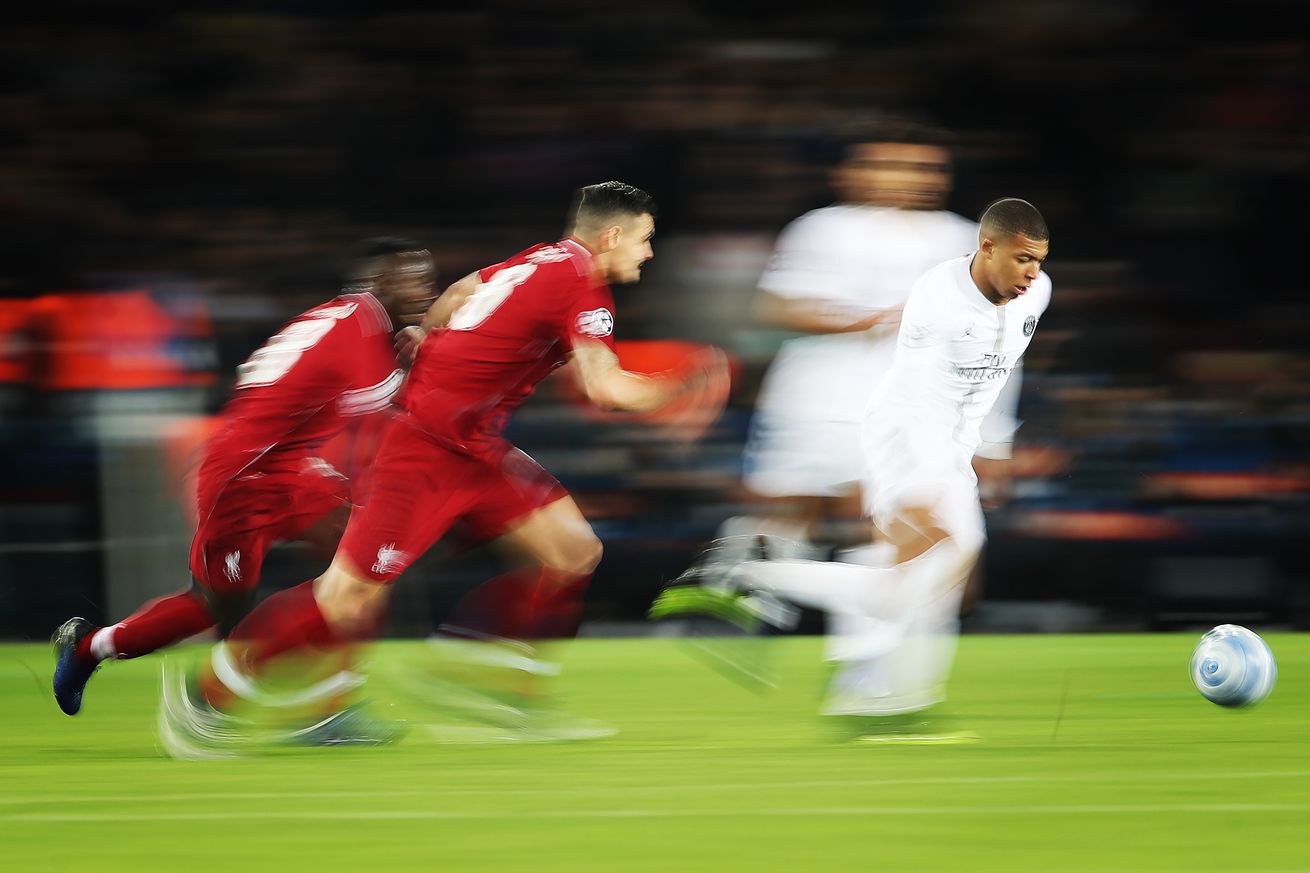 Kylian Mbappe of Paris Saint-Germain is seen in action during the Group C match of the UEFA Champions League between Paris Saint-Germain and Liverpool at Parc des Princes on November 28, 2018 in Paris, France.