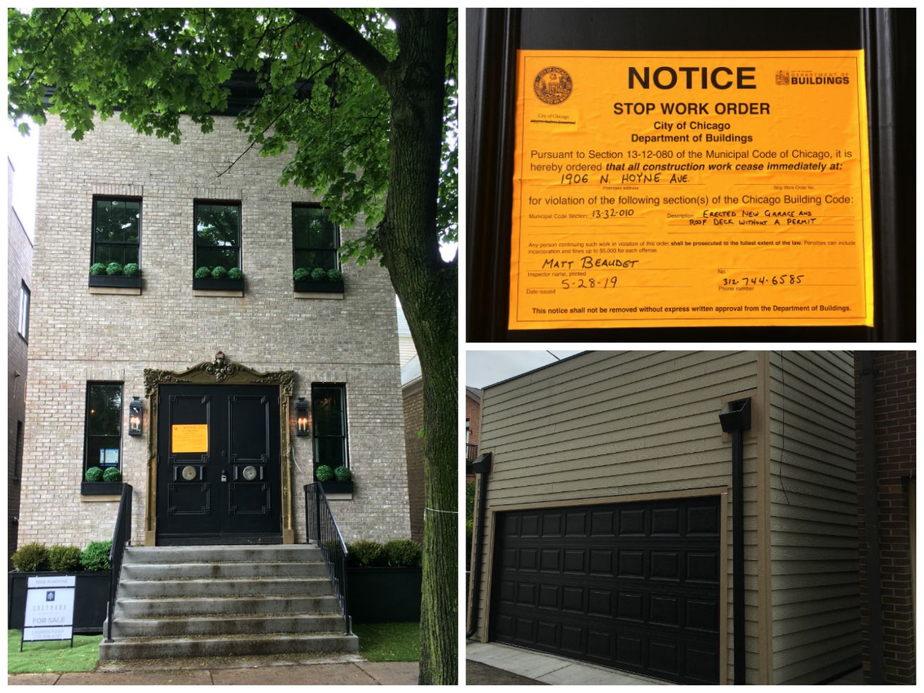 The city has issued a stop-work order at 1906 N. Hoyne, a property that was featured on “Windy City Rehab.” The order says developers did not have permits to build the garage. 