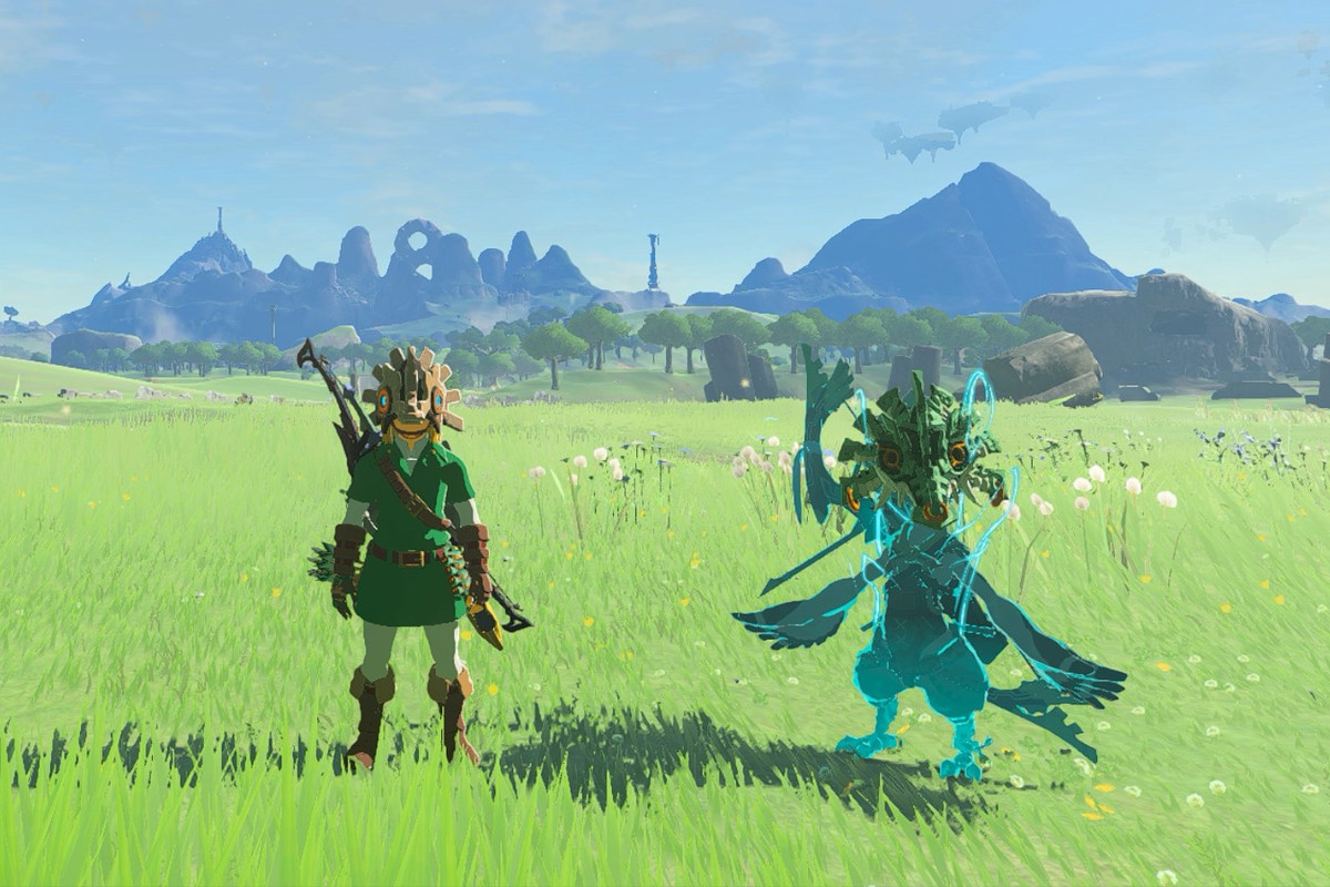 Link and Tulin wearing the Vah Medoh Divine Helm in Zelda: Tears of the Kingdom.