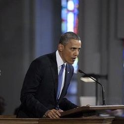 President Barack Obama speaks at the "Healing Our City: An Interfaith Service" at the Cathedral of the Holy Cross in Boston, Thursday, April 18, 2013. The service is dedicated to those who were gravely wounded or killed in Monday’s bombing near the finish line of the Boston Marathon.(AP Photo/Susan Walsh)
