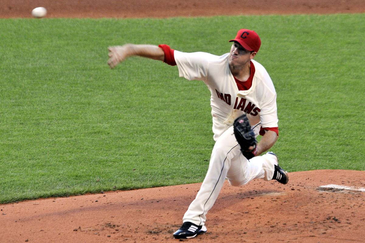 Jul 21, 2012; Cleveland, OH, USA; Cleveland Indians starting pitcher Zach McAllister (34) delivers in the fourth inning against the Baltimore Orioles at Progressive Field. Mandatory Credit: David Richard-US PRESSWIRE