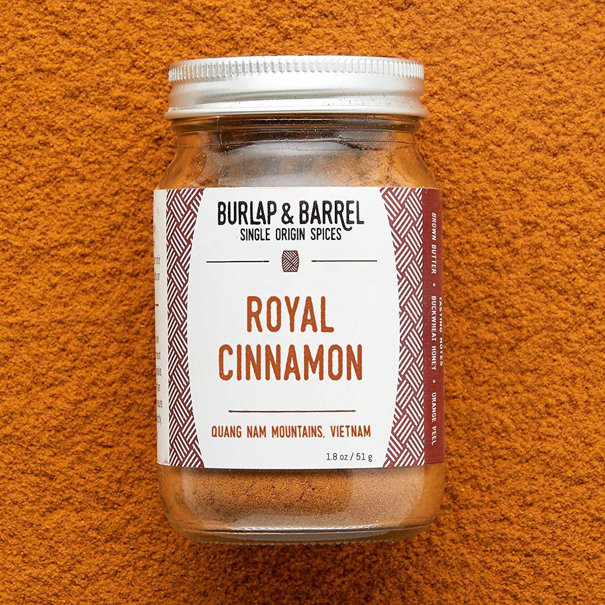 A jar of Burlap &amp; Barrel cinnamon 