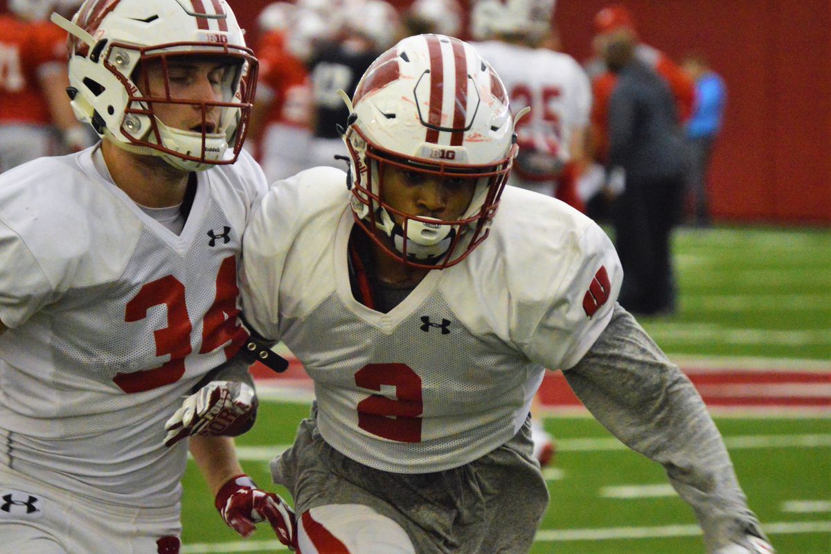 Wisconsin safety Patrick Johnson (2) performs drills during a spring practice.
