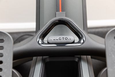 Close-up of the Peloton Row’s handle and dock.  