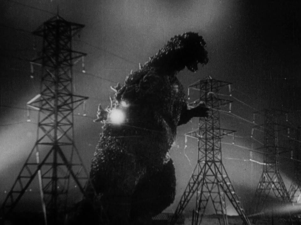 Godzilla getting caught in power lines in the original Godzilla