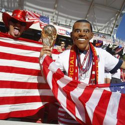 Fans get ready for the game to start as Team USA and Honduras play Tuesday, June 18, 2013, at Rio Tinto Stadium.