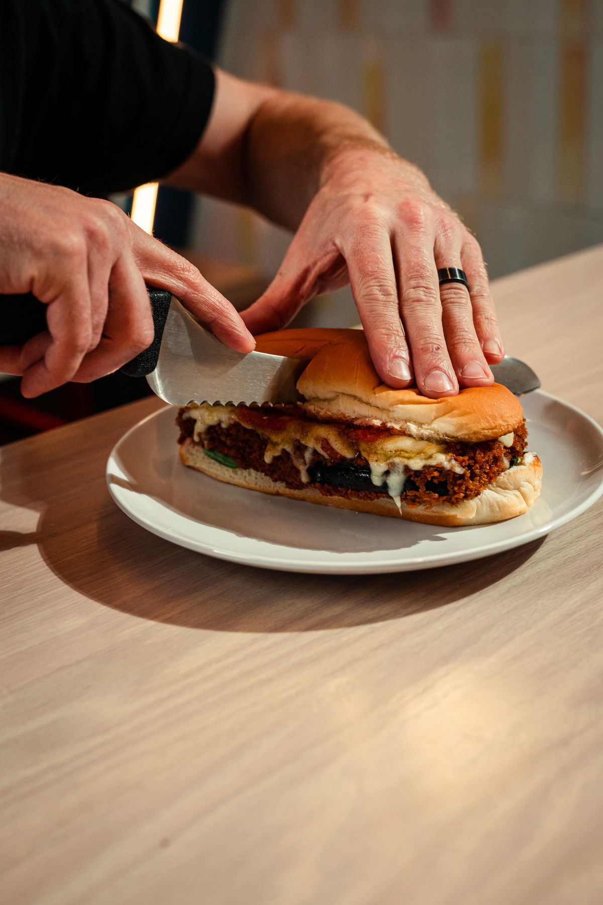 A sandwich being cut