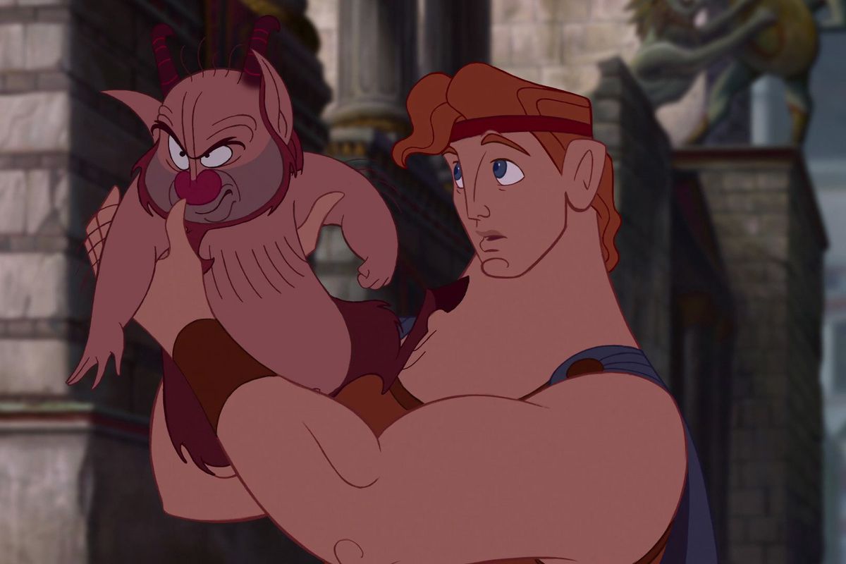 Hercules holds Phil the satyr