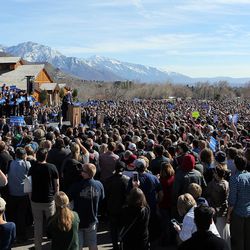 Democratic presidential candidate and Vermont Sen. Bernie Sanders gives a speech to supporters at This is the Place Heritage Park in Salt Lake City, Friday, March 18, 2016.