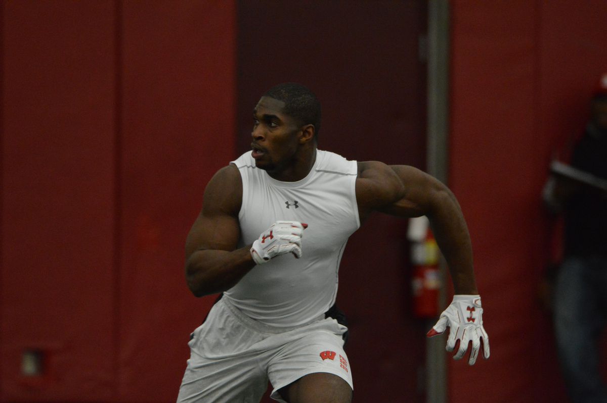 Leon Jacobs at UW’s pro day on March 14.