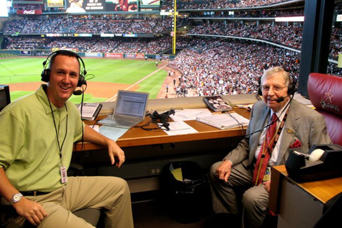 via Alyson Footer's MLBlog, here's a shot of Milo in the press box calling a game. He will be missed.