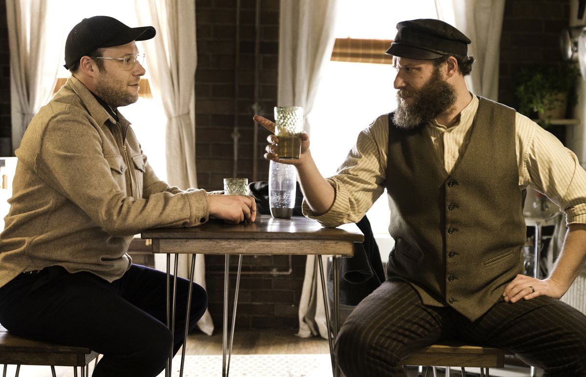 Beardless Seth Rogen faces beardy Seth Rogen in a dual role in American Pickle