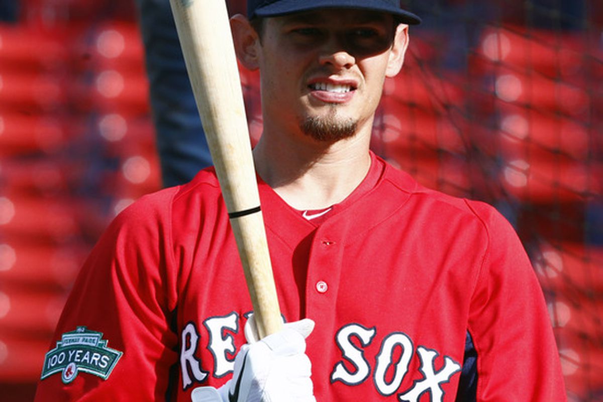 Jun 25, 2012; Boston, MA, USA; Boston Red Sox infielder Brent Lillibridge (23) prior to a game between the Boston Red Sox and the Toronto Blue Jays at Fenway Park.  Mandatory Credit: Mark L. Baer-US PRESSWIRE