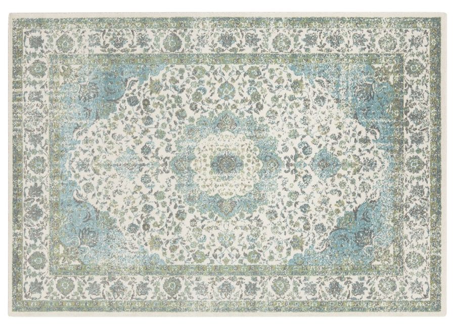 A rug with an elaborate pattern.