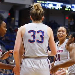 The Memphis Tigers take on the UConn Huskies in a women’s college basketball game at the XL Center in Hartford, CT on February 20, 2019.