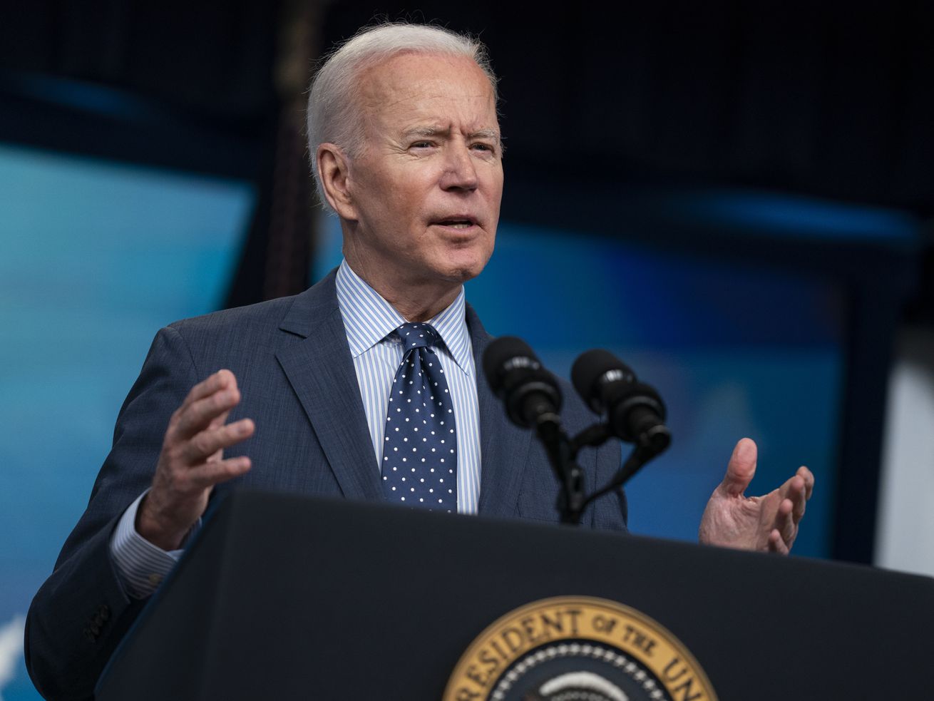 President Joe Biden speaks about the COVID-19 vaccination program, in the South Court Auditorium on the White House campus, Wednesday, June 2, 2021, in Washington.