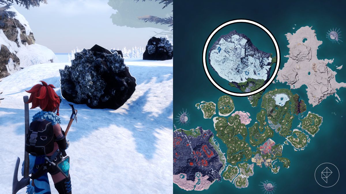 Pure quartz location circled on the Palworld map.