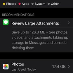 <em>Click on Review Large Attachments to see a list of videos and photos you’ve sent or received.</em>