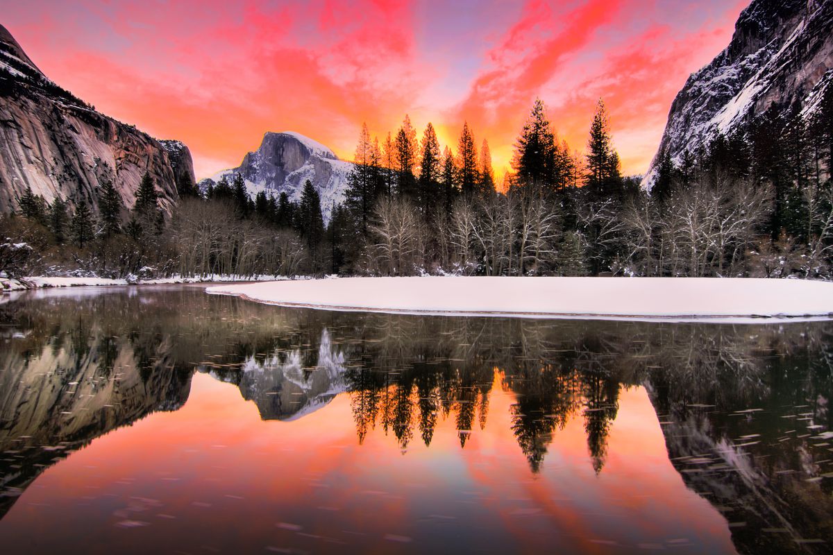 A sunrise near Half Dome in Yosemite National Park. 