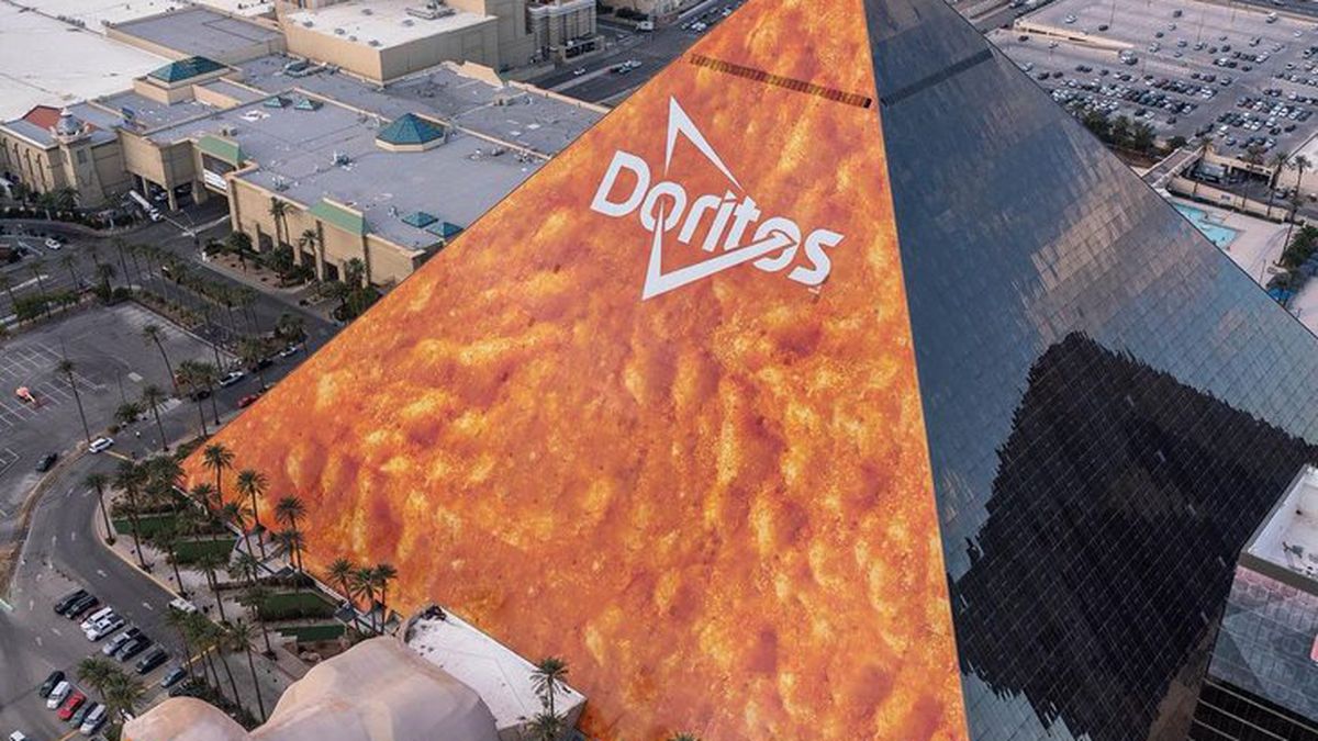 A Doritos ad on the Luxor, photographed from above.
