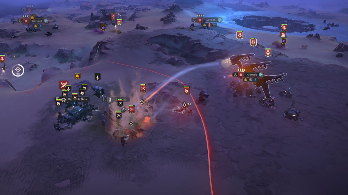 Una captura de pantalla del combate en Dune: Spice Wars