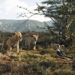 Young Simba (voice of JD McCrary), Young Nala (voice of Shahadi Wright Joseph) and Zazu (voice of John Oliver) in “The Lion King.”