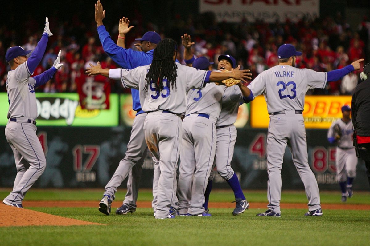 Dodgers celebrate their 2009 Divisional Series win